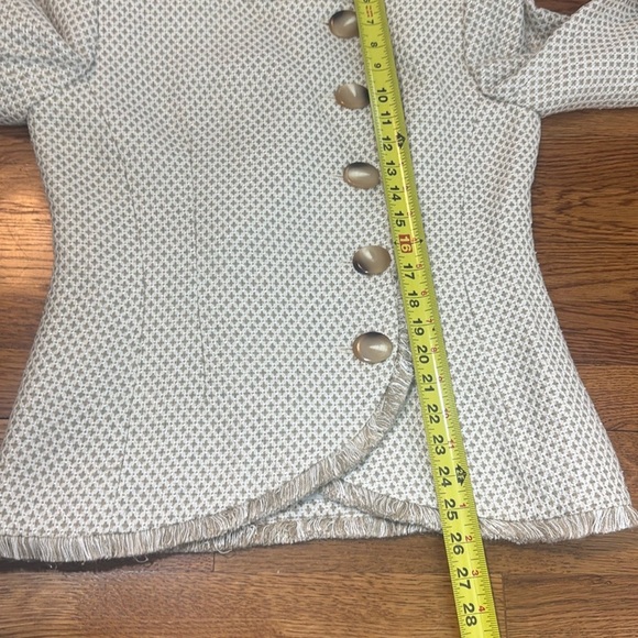 Vintage Christian Dior Cream Tan Fringe Button Up Blazer Jacket Size 4 - Picture 11 of 11